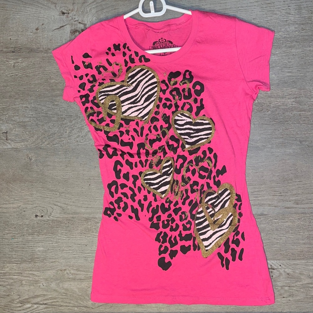 Hot pink animal print hearts tee shirt